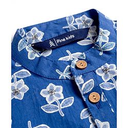 Pine Kids 100% Cotton Woven Full Length Floral Printed Kurta - Navy Blue