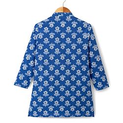Pine Kids 100% Cotton Woven Full Length Floral Printed Kurta - Navy Blue
