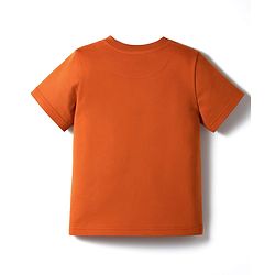 Pine Kids Cotton Knit Half Sleeves T-Shirt & Joggers Set with Text Print - Rust Orange