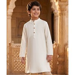 Pine Kids Cotton Woven Full Sleeves Solid Kurta - White