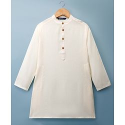 Pine Kids Cotton Woven Full Sleeves Solid Kurta - White