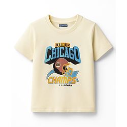 Pine Kids Cotton Knit Half Sleeves T-Shirt & Joggers Set with Text Print - Brown
