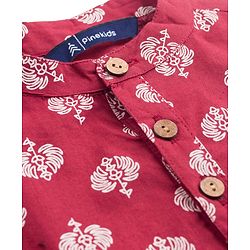 Pine Kids Cotton Woven Full Sleeves Kurta with Floral Print - Red