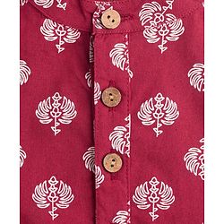 Pine Kids Cotton Woven Full Sleeves Kurta with Floral Print - Red