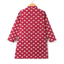 Pine Kids Cotton Woven Full Sleeves Kurta with Floral Print - Red
