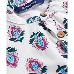 Pine Kids 100% Cotton Woven Full Sleeves Floral Printed Kurta - White