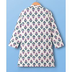 Pine Kids 100% Cotton Woven Full Sleeves Floral Printed Kurta - White