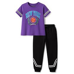 Pine Kids Cotton Knit Half Sleeves T-Shirt & Joggers Set with Text Print - Purple