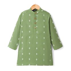 Pine Kids 100% Cotton Woven Full Length Printed Kurta - Olive Green