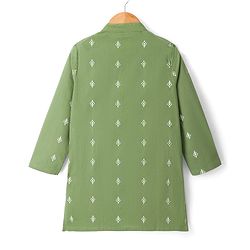 Pine Kids 100% Cotton Woven Full Length Printed Kurta - Olive Green