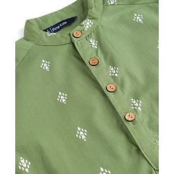 Pine Kids 100% Cotton Woven Full Length Printed Kurta - Olive Green