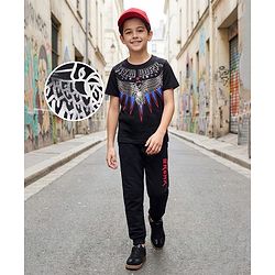 Pine Kids Cotton Knit Half Sleeves T-Shirt & Lounge Pant Set with Text Graphic - Black
