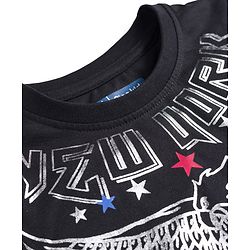 Pine Kids Cotton Knit Half Sleeves T-Shirt & Lounge Pant Set with Text Graphic - Black