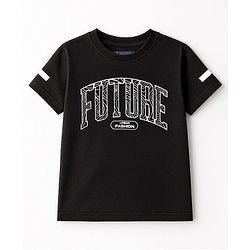 Pine Kids Cotton Knit Half Sleeves T-Shirt & Joggers Set With Future Print - Black