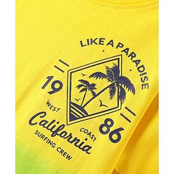 Pine Kids Single Jersey Knit Half Sleeves T-Shirt & Shorts Set with Beach Theme Print - Yellow