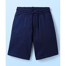 Pine Kids Single Jersey Knit Half Sleeves T-Shirt & Shorts Set with Text Print - Navy Blue