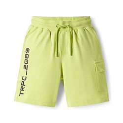 Pine Kids Cotton Knit Half Sleeves T-Shirt & Shorts Set with Tropical Print - Black & Limegreen