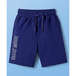 Pine Kids Cotton Knit Half Sleeves T-Shirt & Shorts Set with Beach Theme Print - Navy Blue