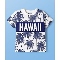 Pine Kids Cotton Knit Half Sleeves T-Shirt & Shorts Set with Beach Theme Print - Navy Blue