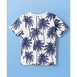 Pine Kids Cotton Knit Half Sleeves T-Shirt & Shorts Set with Beach Theme Print - Navy Blue