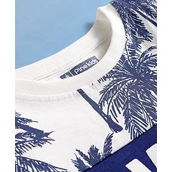 Pine Kids Cotton Knit Half Sleeves T-Shirt & Shorts Set with Beach Theme Print - Navy Blue