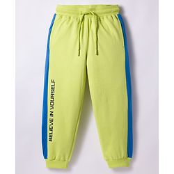 Pine Kids Cotton Knit Half Sleeves T-Shirt & Lounge Pant Set With Text Print - White & Lime Green