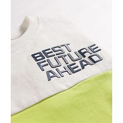 Pine Kids Cotton Knit Half Sleeves T-Shirt & Lounge Pant Set With Text Print - White & Lime Green