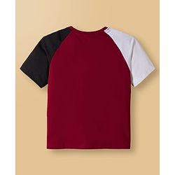 Pine Kids Cotton Knit Half Raglan Sleeves T-Shirt & Lounge Pant Set with Text Graphic - Black & Maroon