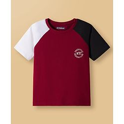 Pine Kids Cotton Knit Half Raglan Sleeves T-Shirt & Lounge Pant Set with Text Graphic - Black & Maroon
