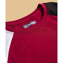 Pine Kids Cotton Knit Half Raglan Sleeves T-Shirt & Lounge Pant Set with Text Graphic - Black & Maroon