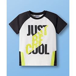 Pine Kids Cotton Knit Half Raglan Sleeves Cut & Sew T-Shirt & Shorts Set with Just Be Cool Print - Black & White