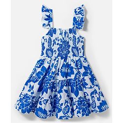 Pine Kids Poplin Woven Sleeveless Frock With Floral Print - Blue