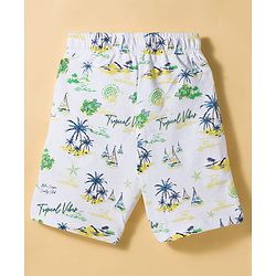 Pine Kids Single Jersey Knit Half Sleeves Shirt & Shorts Co-ord Set With Boat Print & Inner Tee - White