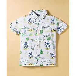 Pine Kids Single Jersey Knit Half Sleeves Shirt & Shorts Co-ord Set With Boat Print & Inner Tee - White