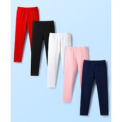 Pine Kids Cotton Lycra Knit Full Length Solid Leggings Pack Of 5 ( Colour May Vary )