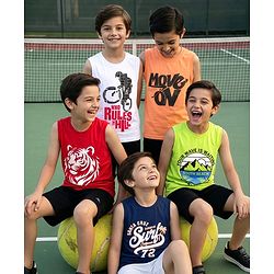 Pine Kids Cotton Knit Sleeveless Tank T-Shirts with Text Print Pack of 5 - Multicolor