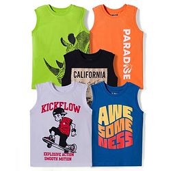 Pine Kids Cotton Knit Sleeveless Tank T-Shirts with Text Print Pack of 5 - Multicolor
