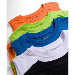 Pine Kids Cotton Knit Sleeveless Tank T-Shirts with Text Print Pack of 5 - Multicolor