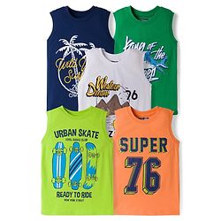 Pine Kids Cotton Knit Sleeveless Tank T-Shirts with Text Print Pack of 5 - Multicolor