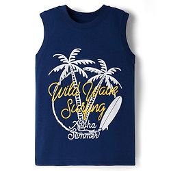 Pine Kids Cotton Knit Sleeveless Tank T-Shirts with Text Print Pack of 5 - Multicolor