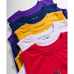Pine Kids Cotton Knit Sleeveless Tank T-Shirts with Text Print Pack of 5 - Multicolor