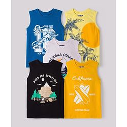 Pine Kids Cotton Knit Sleeveless Tank T-Shirts with Text Print Pack of 5 - Multicolor