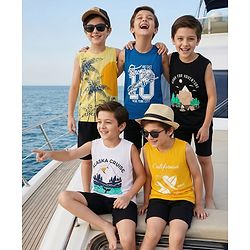 Pine Kids Cotton Knit Sleeveless Tank T-Shirts with Text Print Pack of 5 - Multicolor