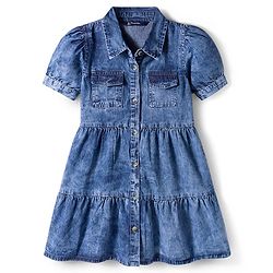 Pine Kids Cotton Woven Half Sleeves Solid Colour Frock - Navy Blue