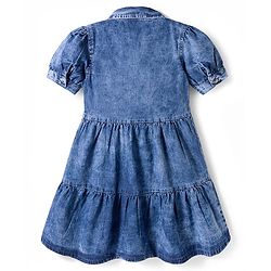 Pine Kids Cotton Woven Half Sleeves Solid Colour Frock - Navy Blue