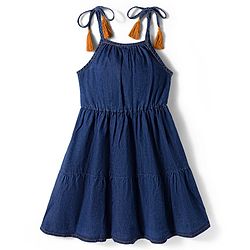 Pine Kids Cotton Woven Sleeveless Frock With Floral Embriodery - Navy Blue
