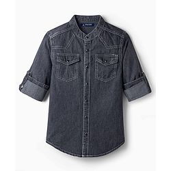 Pine Kids 100% Cotton Woven Full Sleeves Denim Shirt - Black
