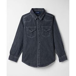 Pine Kids Woven Full Sleeves Solid Denim Shirt - Black