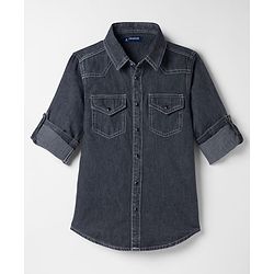 Pine Kids Woven Full Sleeves Solid Denim Shirt - Black