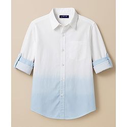 Pine Kids Cotton Woven Full Sleeves Solid Colour Shirt - Blue & White